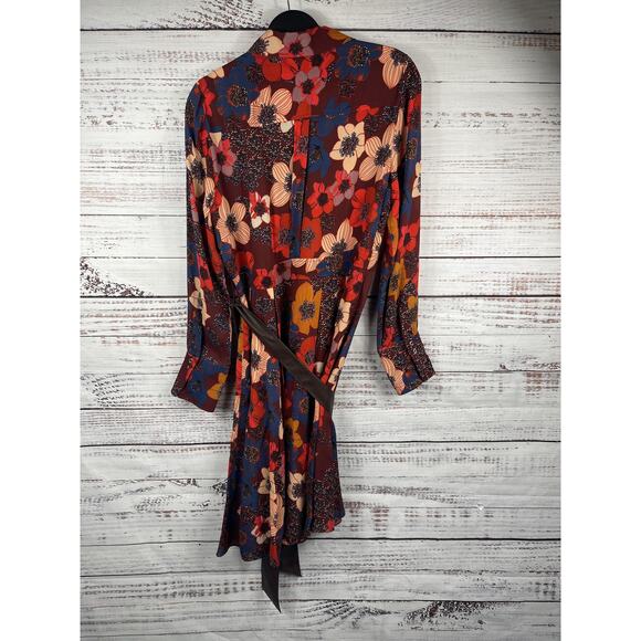 Elie Tahari Dress Women's Medium Multicolor Floral Shirt Style Belted - Picture 14 of 16